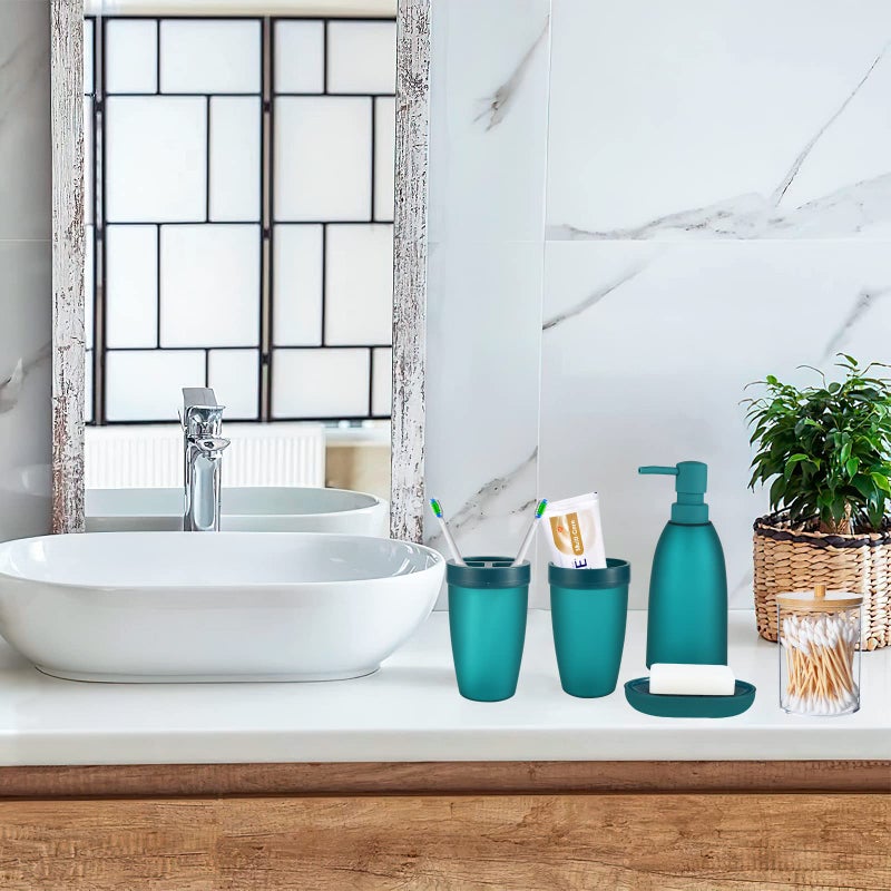iMucci 8Pcs Blue Bathroom Accessories Set - with Trash Can Toothbrush Holder Soap Dispenser Soap and Lotion Set Tumbler Cup - Image 3